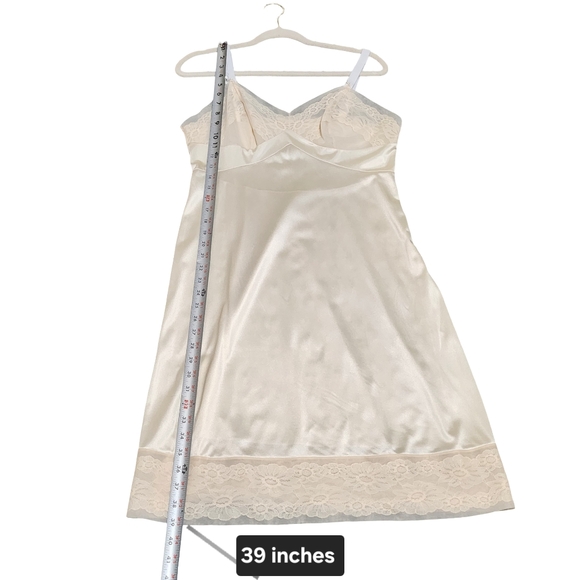 VINTAGE Satin Slip Dress Womens Small Cream Lace Coquette - Picture 8 of 11